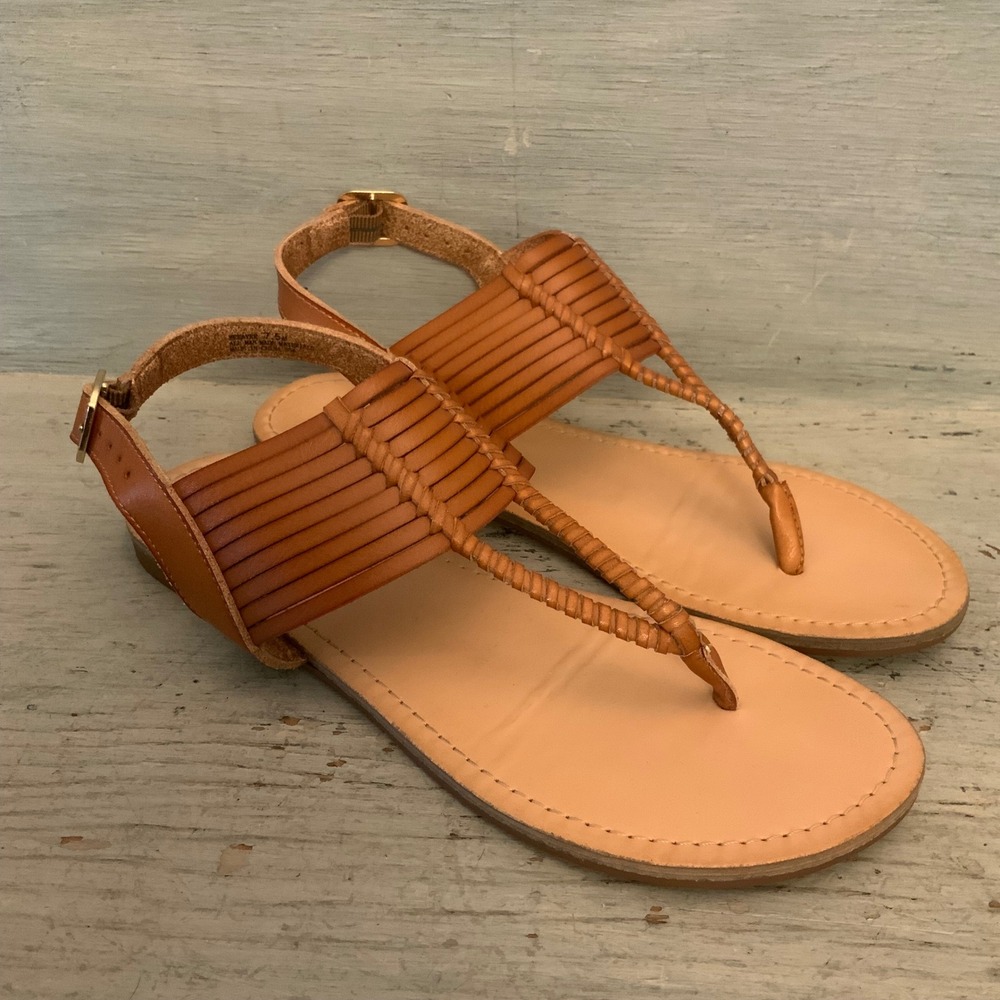 Madden Girl Faux Leather Brown Strappy Gladiator Slingback Thong Sandals 7.5M GC